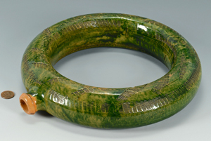 The pottery prize of the Case auction was this rare ring bottle by Christopher Alexander Haun (1821-1861), which sold for $30,680. The important example of East Tennessee pottery is headed for MESDA in Winston-Salem, N.C., where it will go on display in October 2015. Image courtesy Case Antiques.